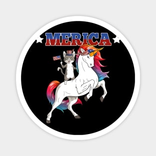 Merica Tabby Cat Unicorn American Flag 4th Of July Magnet